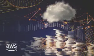 Stosy monet, chmura i wykresy symbolizują, aws co to jest i jak wpływa na finanse.