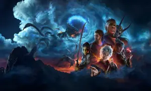 Postacie z Baldur's Gate 3 na tle burzowych chmur i potworów. Ten poradnik pomoże Ci w przygodzie.