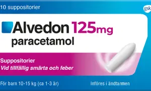 Alvedon 125mg paracetamol suppositorier för barn. 10 st. För lindring av smärta och feber hos barn 1-3 år.