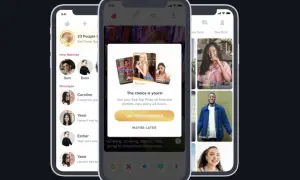 Ekran aplikacji randkowej, która wyjaśnia, co to jest Tinder i jak działają "Top Picks".