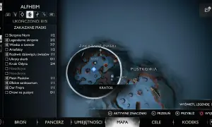 Mapa Alfheimu, obszar Zakazane Piaski. Kratos szuka kruków Odyna, pozostały 2 z 4.