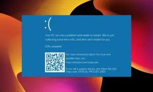 Niebieski ekran śmierci Windows z komunikatem CRITICAL_PROCESS_DIED. Komputer napotkał problem i musi zostać zrestartowany.