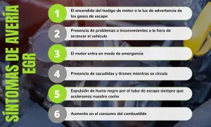 Síntomas de avería EGR: testigo de motor, problemas al arrancar, modo emergencia, tirones, humo negro y mayor consumo.