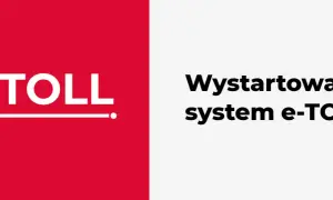 Logo e-TOLL i napis "Wystartował system e-TOLL". Ułatwia podróżowanie po autostradzie A2.
