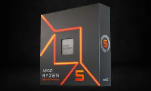 AMD Ryzen 5 7000 Series Prozessor-Verpackung mit leuchtenden Linien. Ein Blick auf die Leistung im Vergleich zu Ryzen 7.