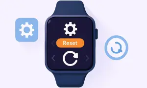 Icône de réinitialisation sur une montre connectée. Apprenez comment mettre ma montre smart watch en français.