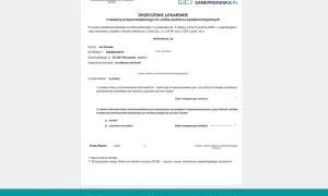 Orzeczenie lekarskie dla kucharza Jana Nowaka, potwierdzające brak przeciwwskazań do pracy w warunkach sanitarno-epidemiologicznych.