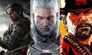 Trzech bohaterów z gier rpg: samuraj, wiedźmin i rewolwerowiec.