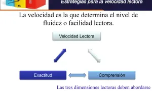 Diagrama sobre estrategias para la velocidad lectora, mostrando cómo exactitud, comprensión y velocidad se interrelacionan para mejorar las palabras por minuto lectura.