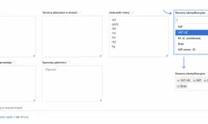 Wybór "VAT UE" z listy numerów identyfikacyjnych. Nazwa rejestru i numer wpisu w rejestrze.