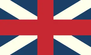 Flaga Anglii, znana również jako Union Jack, z czerwonym krzyżem św. Jerzego na białym tle, otoczonym ukośnymi czerwonymi i białymi pasami na niebieskim tle.