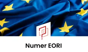 Flaga UE z logo i napisem "Numer EORI".