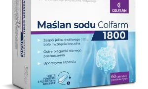 Maślan sodu Colfarm 1800 na zespół jelita drażliwego, bóle i wzdęcia brzucha. Pomaga przy biegunkach i zaparciach. 60 tabletek.