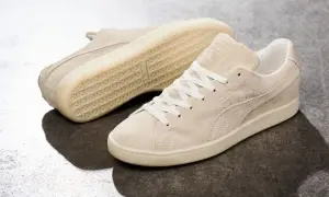 Beżowe zamszowe buty Puma Suede. Idealne, jeśli szukasz rzeczywista rozmiarówka Puma. Klasyczny design i komfort.