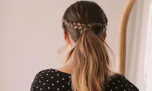 Peinados romería: coleta baja con trenza diadema, ideal para un día de campo o celebración.
