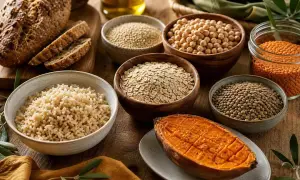 Pain, riz brun, flocons d'avoine, lentilles, pois chiches, patate douce : voilà ce que sont les glucides, source d'énergie.
