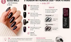 Krok po kroku: jak uzyskać efekt lustra na paznokciach. Potrzebne do manicure hybrydowego: lakier, top no-wipe i pył chromowy.