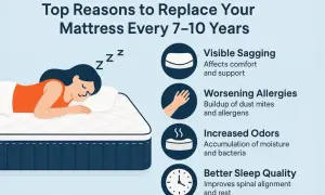 A woman sleeps soundly on a mattress, illustrating why 7-10 years is how old is too old for a mattress due to sagging, allergies, and odors.