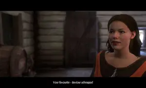 Młoda kobieta w karczmie, scena z gry Kingdom Come Deliverance. Poradnik do gry podpowiada, jak zdobyć ulubiony trunek.