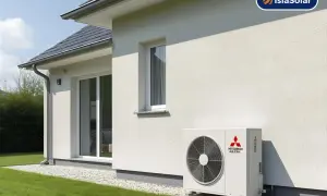 Unidad exterior de aerotermia Mitsubishi Electric, ideal para la potencia aerotermia para 100 metros cuadrados.