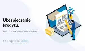 Ubezpieczenie kredytu: człowiek z ołówkiem analizuje dokument na laptopie, zastanawiając się nad ochroną.