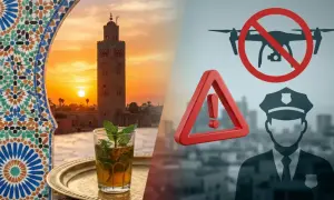 Maroko: zakaz dronów i ostrzeżenie przed wywożeniem pewnych przedmiotów. Piękny zachód słońca nad meczetem i tradycyjna herbata.