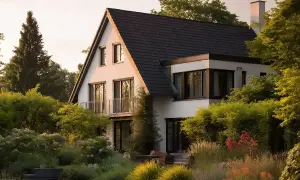 Ein modernes Haus mit Garten. Die Faustregel Kosten Hausbau ist hier gut umgesetzt.
