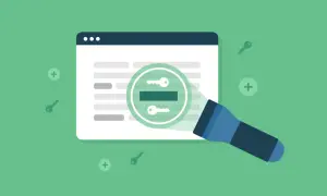 Linterna ilumina pantalla con llaves, simulando cómo Ubersuggest que es y encuentra palabras clave para SEO.