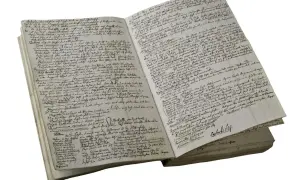 Altes Schriftdokument mit handgeschriebenen Notizen und botanischen Zeichnungen.