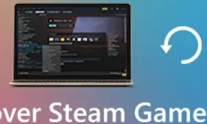 Laptop z interfejsem Steam i ikoną odzyskiwania.