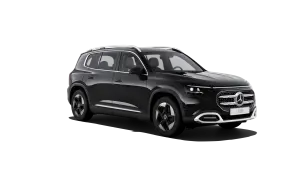 Czarny Mercedes GLB na czarnym tle. Sprawdź jego wymiary i możliwości.