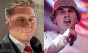 Dwa portrety: elegancki mężczyzna w garniturze i raper w kapeluszu. Czy to tata maty?