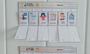 Fichas para niños de 4 años: "Mi Rutina de Mañana" con imágenes para despertar, ir al baño, vestirse, desayunar, lavarse los dientes y preparar la bolsa.