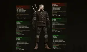 Geralt w zbroi "Coś Więcej" - najlepsza zbroja w Wiedźminie 3, z mieczami i statystykami.