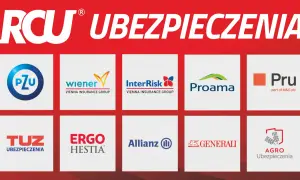 Logotypy firm ubezpieczeniowych: PZU, Wiener, InterRisk, Proama, Pru, TUZ, Ergo Hestia, Allianz, Generali, Agro Ubezpieczenia.