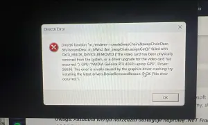Błąd DirectX: karta graficzna NVIDIA GeForce RTX 4060 Laptop GPU została usunięta lub zaktualizowano sterowniki. Sprawdź dxdiag.