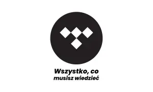 Logo Tidal w czarnym okręgu z białymi rombami i napisem "Wszystko, co musisz wiedzieć".