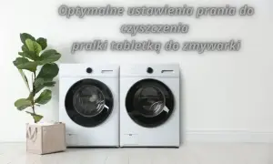 Dwie białe pralki i roślina w doniczce. Dowiedz się, jak wyczyścić pralkę tabletką do zmywarki, by była jak nowa.