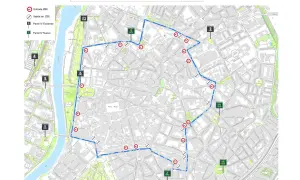Mapa de la zona bajas emisiones Valladolid, con entradas, salidas y paneles informativos.