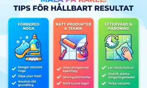 Tips för att måla kakel: förbered noga, använd rätt produkter och teknik, samt sköt eftervård och härdning för ett hållbart resultat.
