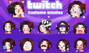 Zehn verschiedene, niedliche Anime-Emotes für Twitch, die verschiedene Emotionen zeigen. Manche **Twitch Emotes werden nicht angezeigt**, aber diese hier sind klar erkennbar.