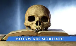 Czaszka na otwartej księdze symbolizuje motyw ars bene moriendi – sztukę dobrego umierania.