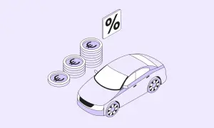 Auto, monete euro e simbolo percentuale. Una tabella rimborso chilometrico che illustra costi e risparmi.