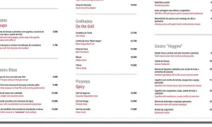 Menu z daniami z grilla, w tym steki T-bone i wołowe. Ceny madera są zróżnicowane, od 12,70€ za polędwicę wołową.