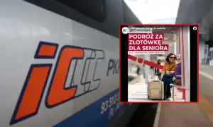 Dwie seniorki z walizkami czekają na pociąg PKP Intercity. Promocja "Podróż za złotówkę dla seniora" zachęca do wyjazdów, np. do Warszawy.