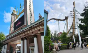 Wejście do parku rozrywki Gröna Lund w Szwecji. W tle widać kolejkę górską.