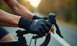 Rowerzysta w rękawiczkach trzyma kierownicę, by zapobiec drętwieniu rąk na rowerze podczas długiej jazdy.