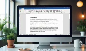 Komputer wyświetla dokument Word, pokazując, jak zrobić akapit. Widać pasek narzędzi i tekst.