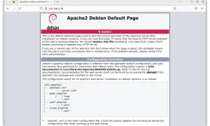 Page d'accueil par défaut d'Apache2 sur Debian, confirmant l'installation réussie. Le serveur est prêt.