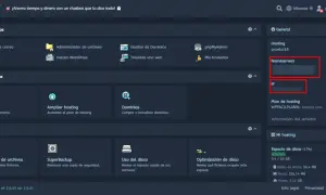 Panel de control web con opciones de hosting, dominios y archivos. Muestra la sección "Nameservers" y "IP" para configurar tu hosting.